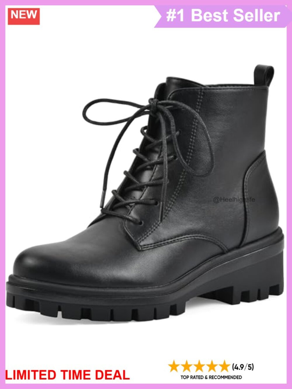 Womens Combat Boots PU Faux Leather Ankle Bootie Lace Up Cushioned
